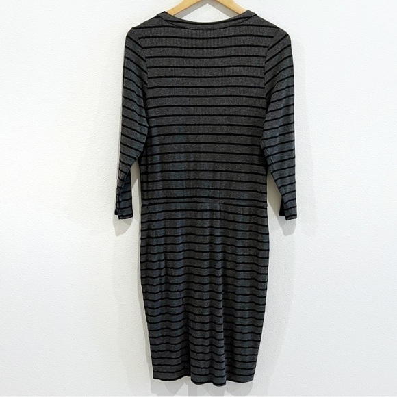 TORRID Gray Black Striped Henley Ribbed Three Quarter Sleeve Dress Size 0 or L - Picture 3 of 8